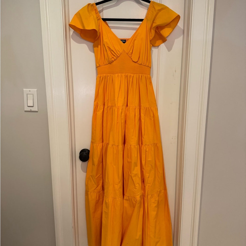 Express Mustard Yellow Smocked Maxi Dress